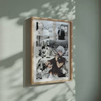 Video of the Ken Kaneki manga poster inspired by Tokyo Ghoul in a light wood frame on a sage green wall