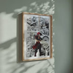 Video of the Eijiro Kirishima manga poster inspired by My Hero Academia in a light wood frame on a sage green wall