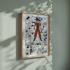 Video of the Son Goku manga poster inspired by Dragon Ball in a light wood frame on a sage green wall