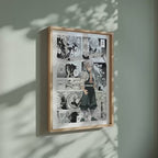 Video of the Sanemi Shinazugawa manga poster inspired by Demon Slayer in a light wood frame on a sage green wall