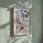 Video of the Marin Kitagawa and Sajuna Inui manga poster inspired by My Dress-Up Darling in a light wood frame on a sage green wall