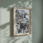 Video of the Jinta manga poster inspired by Sword of the Demon Hunter: Kijin Gentosho in a light wood frame on a sage green wall