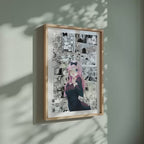 Video of the Chika Fujiwara manga poster inspired by Kaguya-sama: Love Is War in a light wood frame on a sage green wall