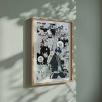 Video of the Rin Okumura manga poster inspired by Blue Exorcist in a light wood frame on a sage green wall