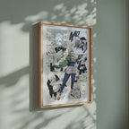 Video of the Tsunade Senju manga poster inspired by Naruto in a light wood frame on a sage green wall