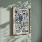 Video of the Jiji manga poster inspired by Dandadan in a light wood frame on a sage green wall