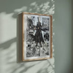 Video of the Guts manga poster inspired by Berserk in a light wood frame on a sage green wall