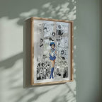 Video of the Ami Mizuno Sailor Mercury manga poster inspired by Sailor Moon in a light wood frame on a sage green wall