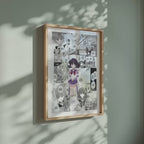 Video of the Hotaru Tomoe Sailor Saturn manga poster inspired by Sailor Moon in a light wood frame on a sage green wall