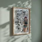 Video of the Revy manga poster inspired by Black Lagoon in a light wood frame on a sage green wall
