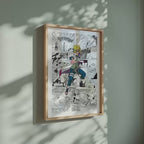 Video of the Minato Namikaze manga poster inspired by Naruto in a light wood frame on a sage green wall