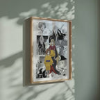 Video of the Suzune manga poster inspired by Sword of the Demon Hunter: Kijin Gentosho in a light wood frame on a sage green wall