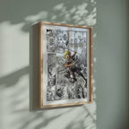 Video of the Armin Arlert manga poster inspired by Attack on Titan in a light wood frame on a sage green wall