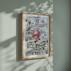 Video of the Tony Tony Chopper manga poster inspired by One Piece in a light wood frame on a sage green wall