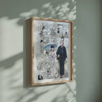 Video of the Miyo Saimori and Kiyoka Kudo manga poster inspired by My Happy Marriage in a light wood frame on a sage green wall