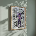 Video of the Vegeta Ultra Ego manga poster inspired by Dragon Ball in a light wood frame on a sage green wall