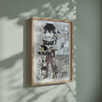 Video of the Yuno manga poster inspired by Black Clover in a light wood frame on a sage green wall