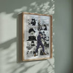 Video of the Megumi Fushiguro manga poster inspired by Jujutsu Kaisen in a light wood frame on a sage green wall