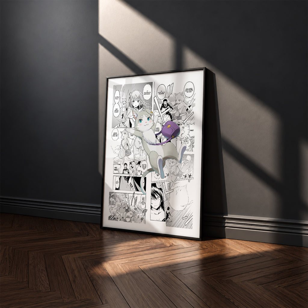 Puck manga poster inspired by Re:Zero in a black frame against a charcoal gray wall