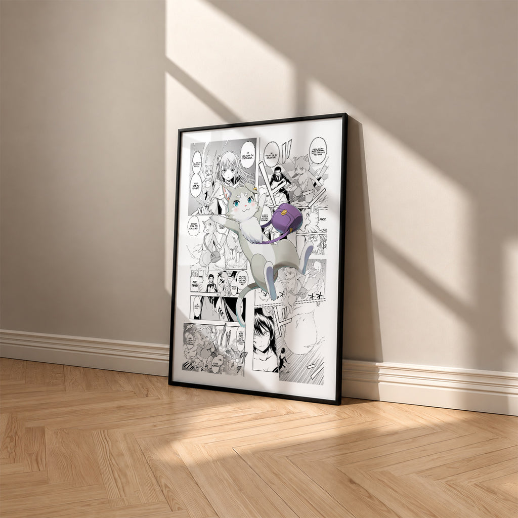 Puck manga poster inspired by Re:Zero in a black frame against a warm beige wall