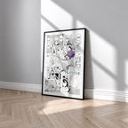 Puck manga poster inspired by Re:Zero in a black frame against a light gray wall