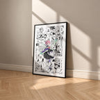 Ram manga poster inspired by Re:Zero in a black frame against a warm beige wall