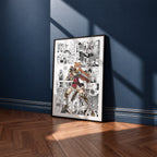 Raphtalia manga poster inspired by The Rising of the Shield Hero in a black frame against a navy blue wall