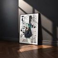 Rebecca manga poster inspired by Cyberpunk: Edgerunners in a black frame against a charcoal gray wall