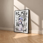 Rei Ayanami manga poster inspired by Neon Genesis Evangelion in a black frame against a warm beige wall
