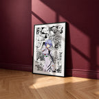 Rei Ayanami manga poster inspired by Neon Genesis Evangelion in a black frame against a burgundy wall