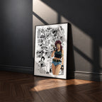 Revy manga poster inspired by Black Lagoon in a black frame against a charcoal gray wall