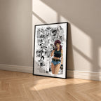 Revy manga poster inspired by Black Lagoon in a black frame against a warm beige wall