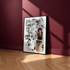 Revy manga poster inspired by Black Lagoon in a black frame against a burgundy wall