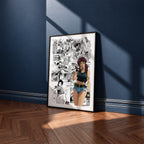 Revy manga poster inspired by Black Lagoon in a black frame against a navy blue wall