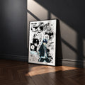 Rin Okumura manga poster inspired by Blue Exorcist in a black frame against a charcoal gray wall