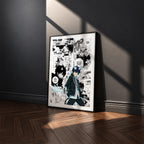 Rin Okumura manga poster inspired by Blue Exorcist in a black frame against a charcoal gray wall