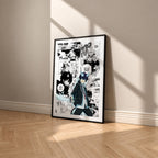 Rin Okumura manga poster inspired by Blue Exorcist in a black frame against a warm beige wall