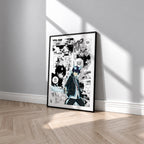 Rin Okumura manga poster inspired by Blue Exorcist in a black frame against a light gray wall