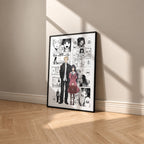 Rintaro Tsumugi and Kaoruko Waguri manga poster inspired by The Fragrant Flower Blooms with Dignity in a black frame against a warm beige wall