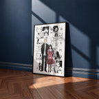 Rintaro Tsumugi and Kaoruko Waguri manga poster inspired by The Fragrant Flower Blooms with Dignity in a black frame against a navy blue wall