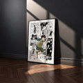 Rock Lee manga poster inspired by Naruto in a black frame against a charcoal gray wall