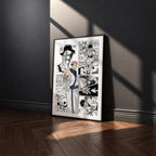 Ryomen Sukuna manga poster inspired by Jujutsu Kaisen in a black frame against a charcoal gray wall