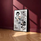 Ryomen Sukuna manga poster inspired by Jujutsu Kaisen in a black frame against a burgundy wall