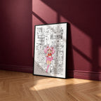 Chibiusa Sailor Chibi Moon manga poster inspired by Sailor Moon in a black frame against a burgundy wall