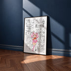 Chibiusa Sailor Chibi Moon manga poster inspired by Sailor Moon in a black frame against a navy blue wall