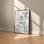 Makoto Kino Sailor Jupiter manga poster inspired by Sailor Moon in a black frame against a warm beige wall