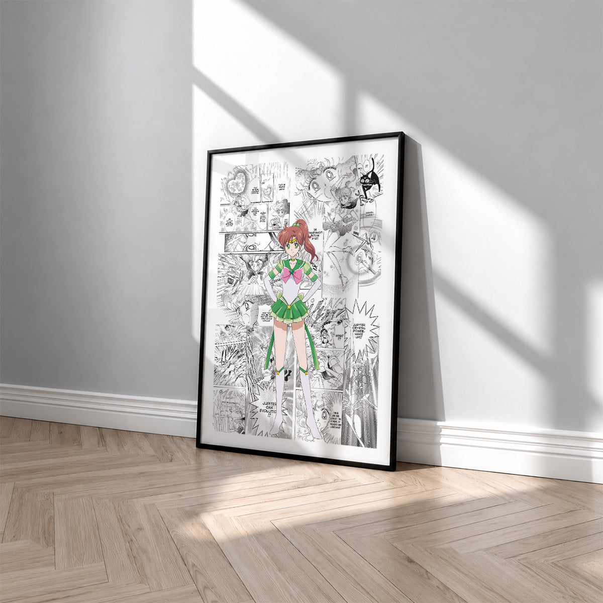 Makoto Kino Sailor Jupiter manga poster inspired by Sailor Moon in a black frame against a light gray wall