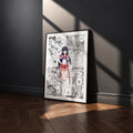 Rei Hino Sailor Mars manga poster inspired by Sailor Moon in a black frame against a charcoal gray wall