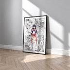 Rei Hino Sailor Mars manga poster inspired by Sailor Moon in a black frame against a light gray wall