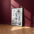 Ami Mizuno Sailor Mercury manga poster inspired by Sailor Moon in a black frame against a burgundy wall